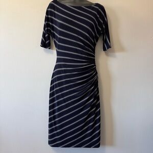 Ralph Lauren Navy Midi Dress with White Stripes